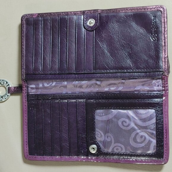 Brighton Pretty Tough Purple Studded Leather Wallet Card Slots Silver Tone Charm - Picture 8 of 12